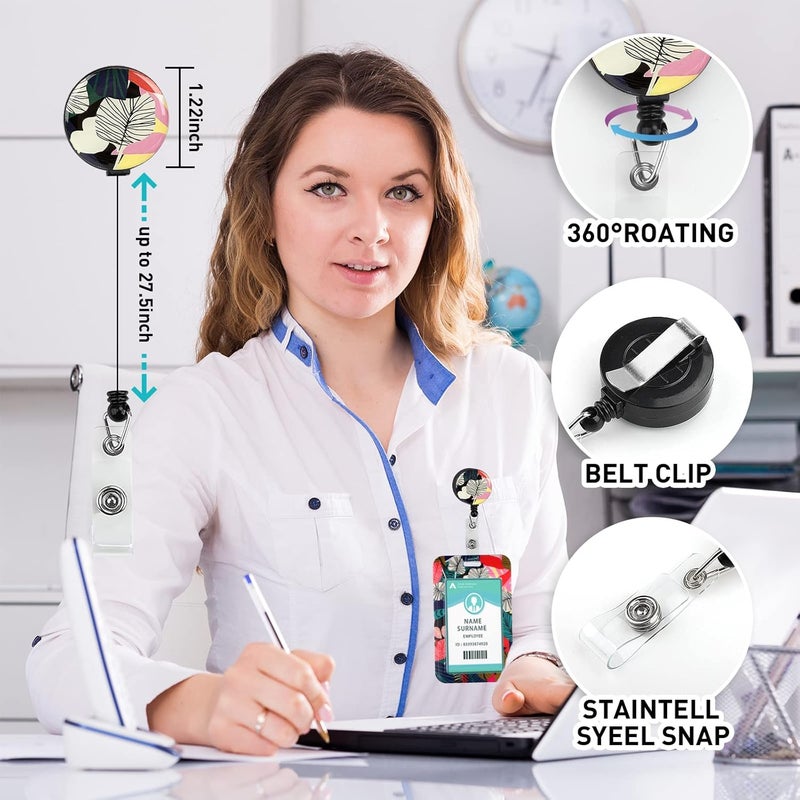 Hinsly ID Badge Holder with Lanyard, Retractable Badge Holders Reels with Lanyards Adjustable, for Women Kids Teacher Nurses Doctor Student - Image 3